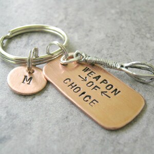 Personalized COOKING Keychain, whisk charm, also available with kitchen knife or chef hat charm, love to cook, culinary student, chef gifts