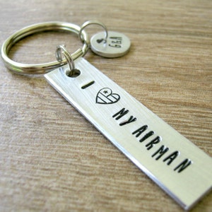 I Love My Airman Keychain, Air Force Keychain, Air Force Keychain, Pilot's wife Keychain, Military keychain, initial disc, optional backside image 1