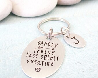 Personalized Cancer Key chain, Cancer symbol keychain, Cancer Gift, Cancer Traits, Cancer Horoscope, Zodiac Key chain, initial disc choice