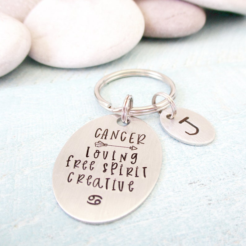 Cancer Traits Personalized Cancer Key chain Cancer Horoscope Cancer symbol keychain Cancer Gift initial disc choice Zodiac Key chain