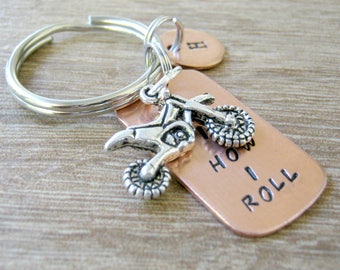 Personalized Dirt Bike keychain, Dirtbike Keychain, optional initial disc, Dirtbikelife, Dirt Biker Gift, personalized motorcross, motocross