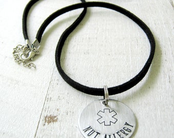 Nut Allergy Necklace, Tree Nuts, Type 2 Diabetes, Bee Allergy, Medical Alert Pendant, custom wording, 1 inch disc only or chain or leather