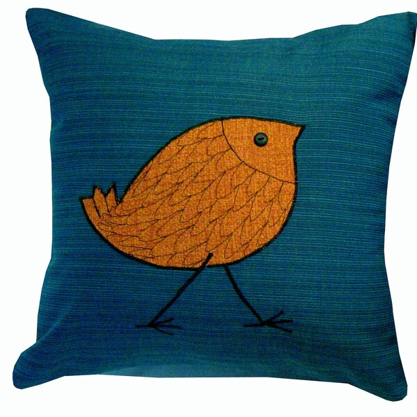 Outdoor/Indoor Decorative Pillow cover with Orange Bird 16 inches