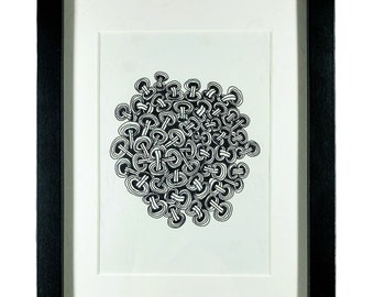 Zentangle Bild, Zentangle Kunst, Feinlinien Kunst, handgezeichnet, schwarz weiß, im Bilderrahmen