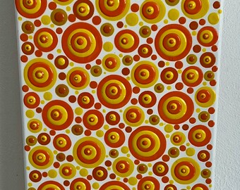 Punktmalerei, Acrylbild abstrakt, Klecksmalerei, Farbe orange gelb, abstrakte Kunst, handgemachte, einzigartige Acrylmalerei, 3D, Dotting