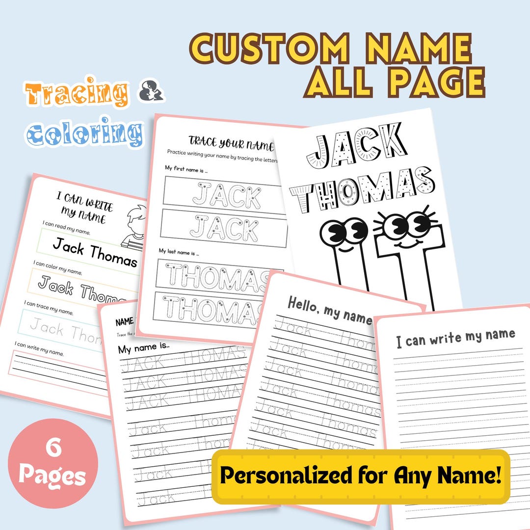 Personalized Name Tracing Worksheet Bundle | Custom Handwriting ...