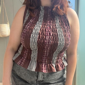 Shirred Shirt - Brown and Check