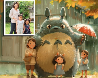 Portrait personnalisé Ghibli Miyazaki - Totoro - AI portrait- Fichier numérique