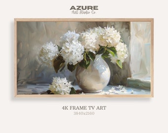 Frame TV Art White Hydrangea, Summer Floral Painting Frame TV Art, Digital Download Frame TV Art, Spring Floral Painting, Hydrangea Painting