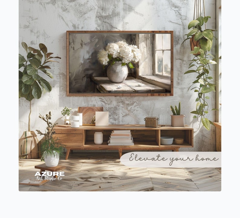 Vintage Style Spring Hydrangea Frame Tv Art Summer Botanical