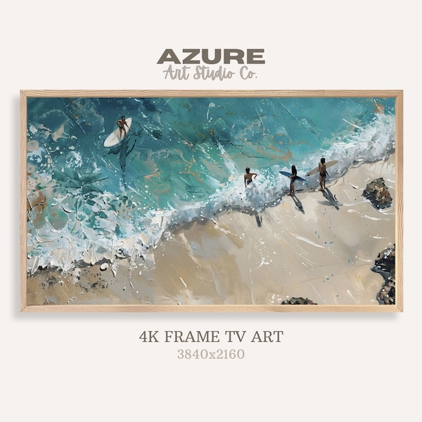 Summer Frame TV Art Instant Download Painting, Abstract Surfers Frame TV Art, Summer Beach Artwork, Modern Abstract Seascape Art for TV