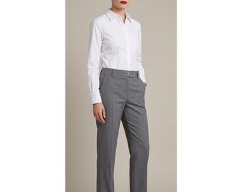 Carlisle Collection Grey Wool High-Rise Trousers