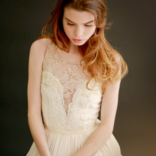 Floor Sample - sample sale- lace and silk chiffon gown - SALE -