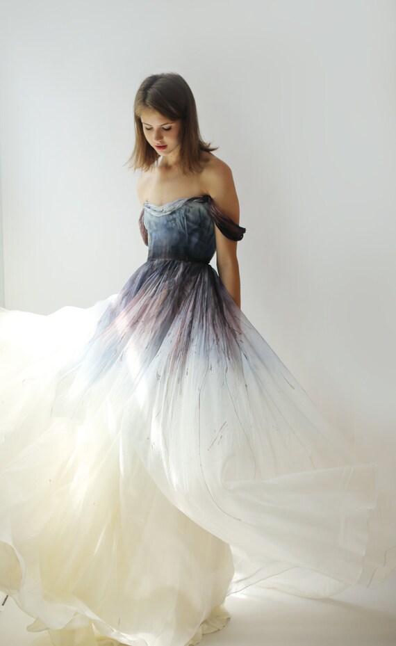 Watercolor Gradient Painted Wedding Dress Etsy