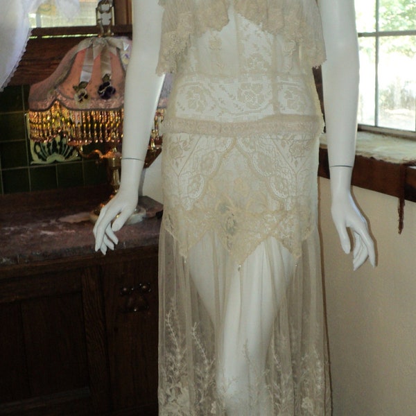 Flapper 1920s style antique lace dropped waist slip dress for a wedding or garden Gatsby party