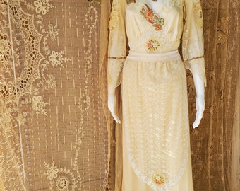 Edwardian "Downton Abbey "Style Dress, 1900s, Tambour Handmade Lace, Wedding, Party dress