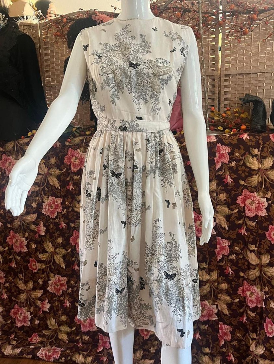 1950s Rhinestone Butterfly Linen Sundress Set | x-small/small