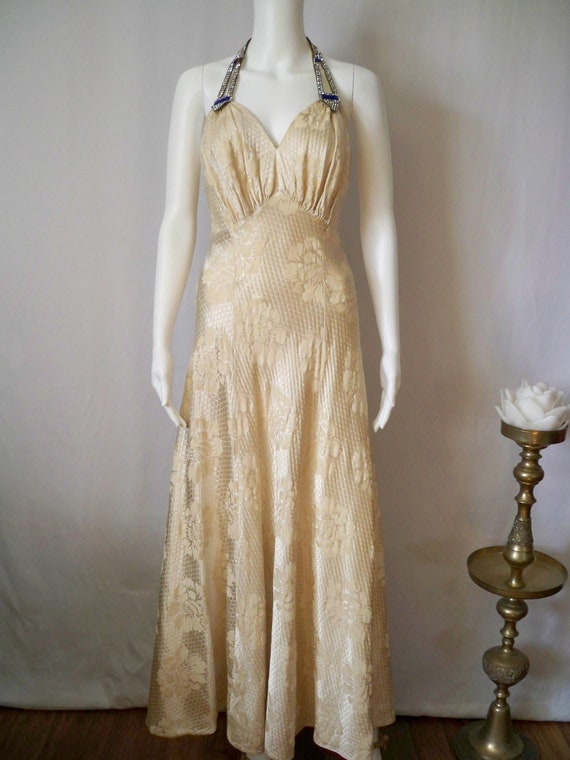 Art Deco 1930s Halter with Colbalt Blue/Crystal Rh