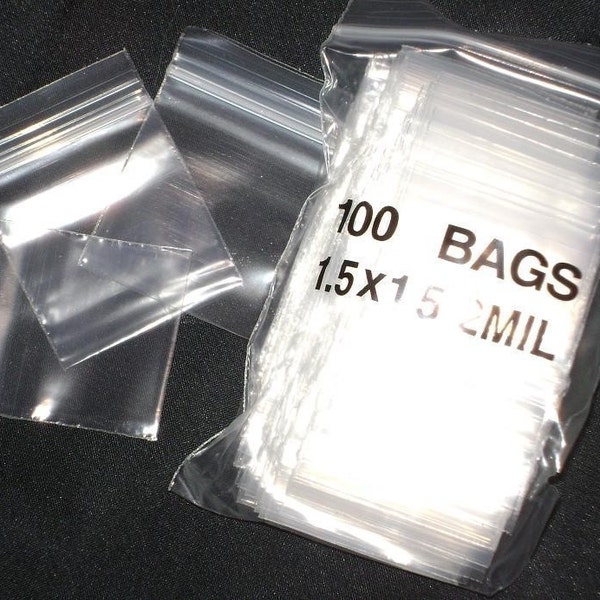 100 Plastic Zip Lock Clear Bags 1.5x1.5 in