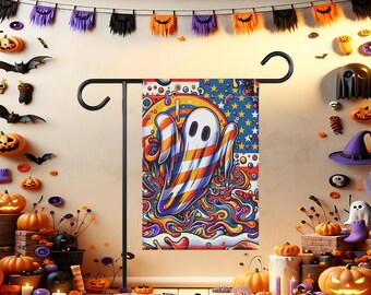 Patriotic Ghost Garden Flag: Halloween USA Decor