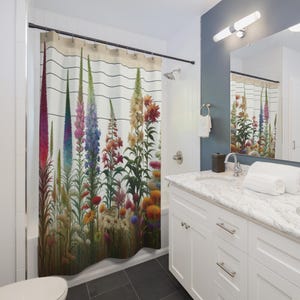 Wildflower Garden Shower Curtain: Cottagecore Floral Bathroom Decor