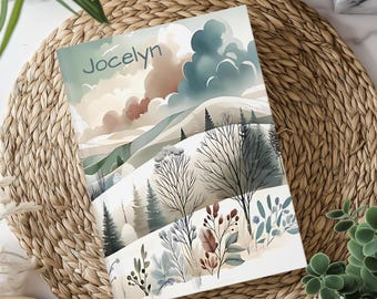 Personalized Winter Landscape Journal, Watercolor Hardcover Notebook, 150 Lined Pages