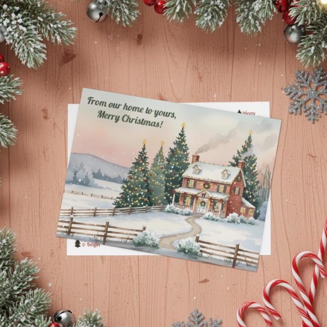 From Our Home to Yours Christmas Card, Cozy Winter House Greeting ...