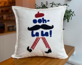 Oh La La Punch Embroidery Pillow Cover: Handmade Cotton Pillowcase