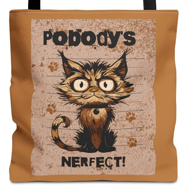 Brown Cat "Pobody's nerfect!" Tote Bag (AOP)