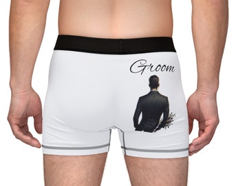 Black and White "Groom" Men's Boxers (AOP)