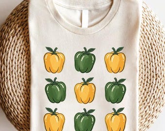 Patrón de pimiento morrón PNG, diseño de sublimación de vegetales de jardín amarillo y verde
