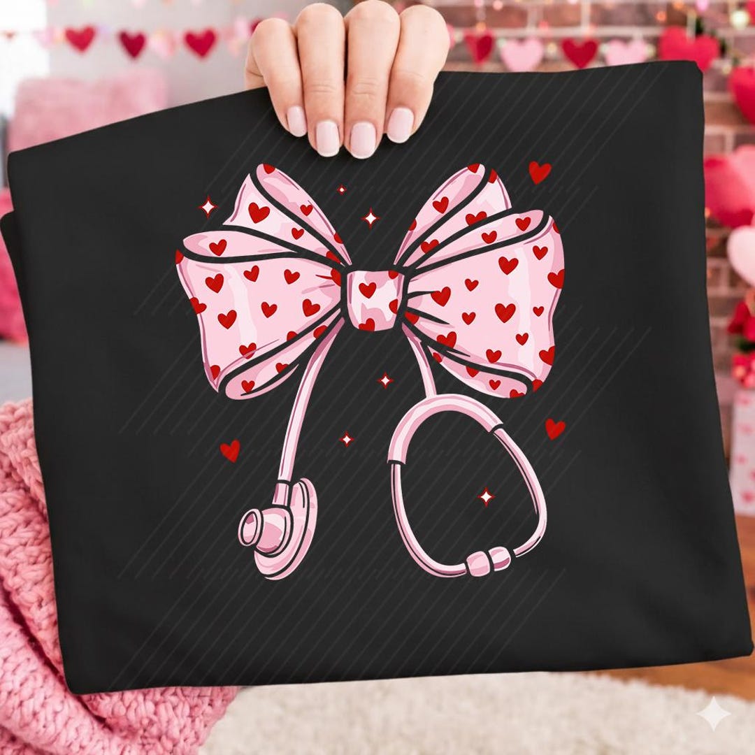 Nurse Valentine PNG | Pink Heart Bow Stethoscope Clipart (digital ...