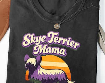 Skye Terrier Mama Retro Sunset PNG, Diseño de sublimación para mamá perruna (Descarga digital)