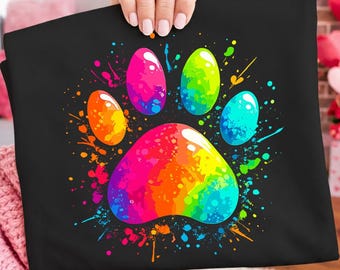 Colorful Rainbow Paw Print Clipart, Vibrant Paint Splatter Dog Paw (Digital Download)