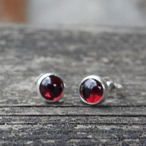 Garnet sterling silver stud earrings / gift for her / unisex earrings / 6mm earrings / January birthstone earrings / jewelry sale image 3