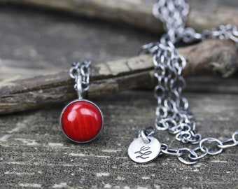 Red coral necklace / sterling silver necklace / red coral pendant / minimalist necklace / sterling cable chain / gift for her / jewelry sale