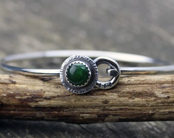 Rustic Green Jade Sterling Silver Bangle Bracelet