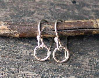 Tiny circle sterling silver dangle earrings / small earrings / gift for her / jewelry sale / simple earrings / minimalist earrings
