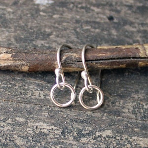 Tiny circle sterling silver dangle earrings / small earrings / gift for her / jewelry sale / simple earrings / minimalist earrings