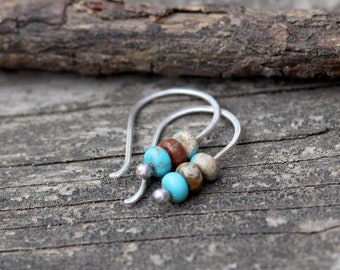 TINY turquoise jasper earrings / sterling silver earrings / gift for her / silver dangle earrings / tiny earrings / jewelry sale / dainty
