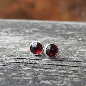 Garnet sterling silver stud earrings / gift for her / unisex earrings / 6mm earrings / January birthstone earrings / jewelry sale image 1