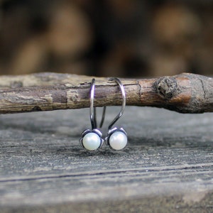 Dainty freshwater pearl sterling silver dangle earrings  / gift for her / jewelry sale / rustic wedding / petite white pearl earrings