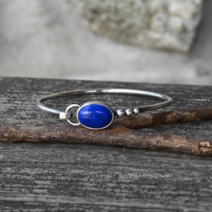 Lapis Lazuli Sterling Silver Bangle: Rustic Textured Bracelet