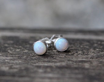 Opal sterling silver stud earrings / tiny opal earrings / October birthstone / gift for her / jewelry sale / gemstone stud earrings