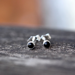 Tiny black onyx sterling silver stud earrings 3mm / gift for her / unisex earrings / 3mm earrings / simple stone earrings / black studs