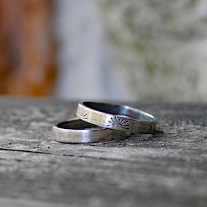 Sterling Silver Stacking Rings Set: Sun Stamped Boho Bands