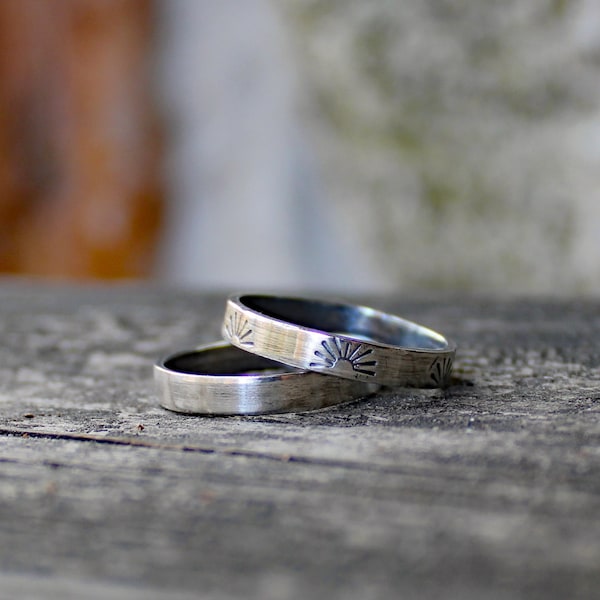 Sterling silver stacking bands / sun stamped band / gift for her / jewelry sale / silver ring set / oxidized silver bands / boho rings