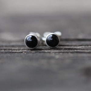 Black onyx sterling silver stud earrings 5mm / gift for her / unisex earrings / black stone earrings / simple stone earrings / black studs image 1