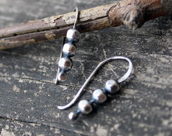 Rustic sterling silver beaded dangle earrings / dainty earrings / gift for her  / tiny earrings / jewelry sale / dainty earrings