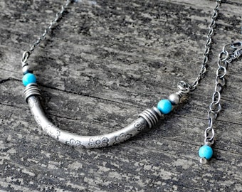 Beachy Chic Karen Hill Tribe Printed Bar and Toggle Clasp Sterling Silver Sleeping Beauty Turquoise Bracelet Heavy Figaro Chain